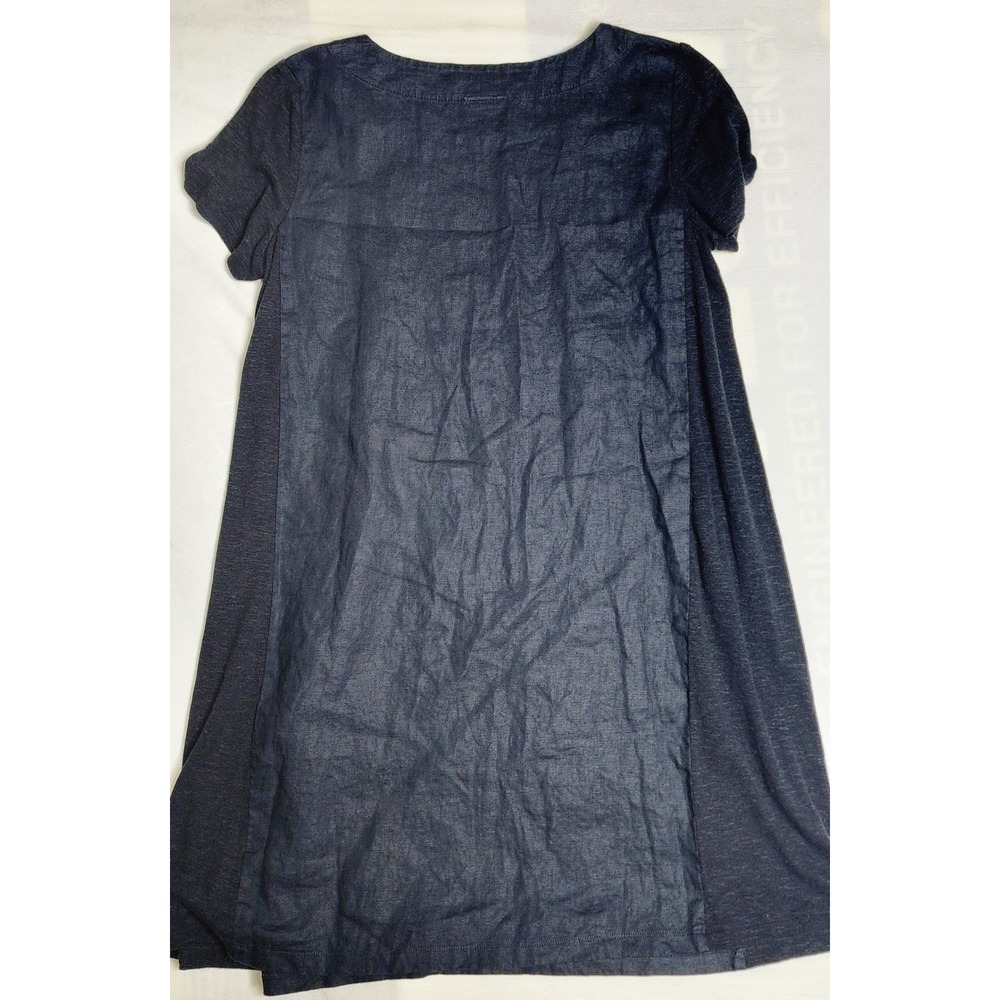 Pure Jill Petite M Black/Blue‎ Linen Blend Dress Short Sleeve Summer Tropical - Picture 3 of 4